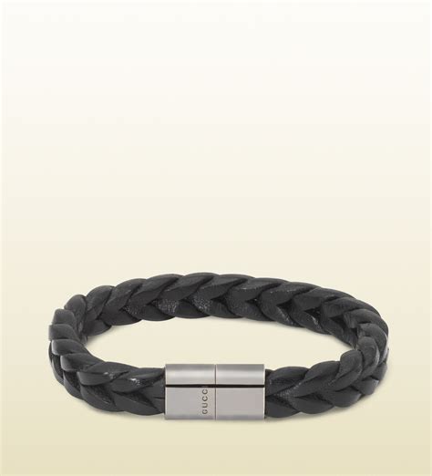 gucci mens black leather bangle